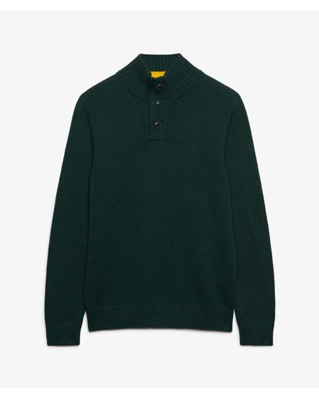 Superdry Green Cotton Button Henley Jumper for men