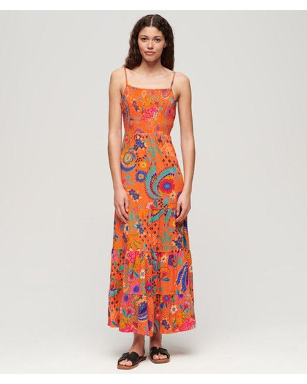 Superdry Red & Co Smocked Cami Maxi Dress