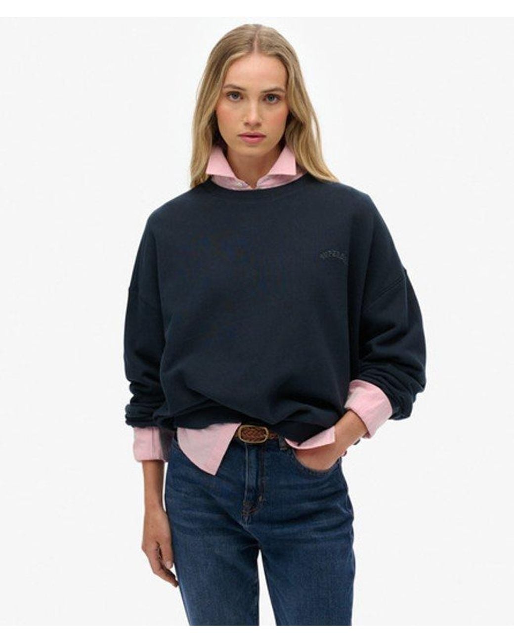 Superdry Blue Essential Logo Garment Dyed Crew Sweatshirt