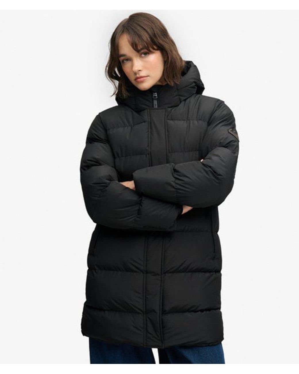 Superdry Black & Co Hooded Sports Puffer Mid Length Jacket