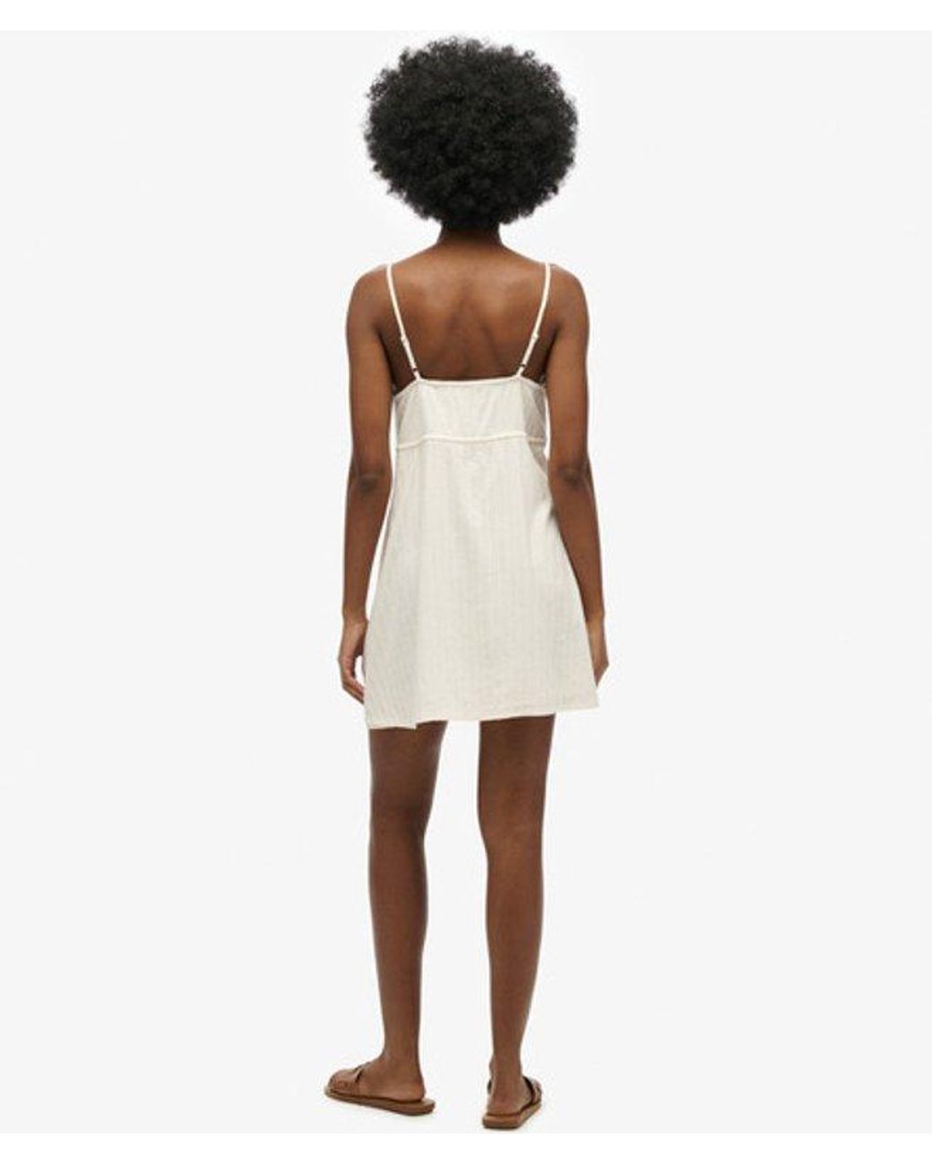 Superdry White Cotton Textured Woven Cami Mini Dress