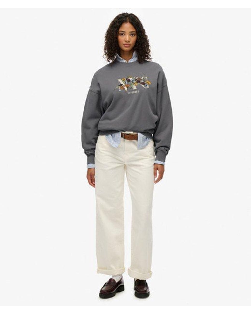 Superdry Gray Night Garden Oversized Crew Sweatshirt