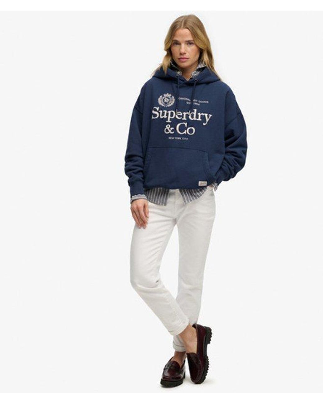 Superdry Blue & Co Luxe Casual Embroidered Relaxed Hoodie