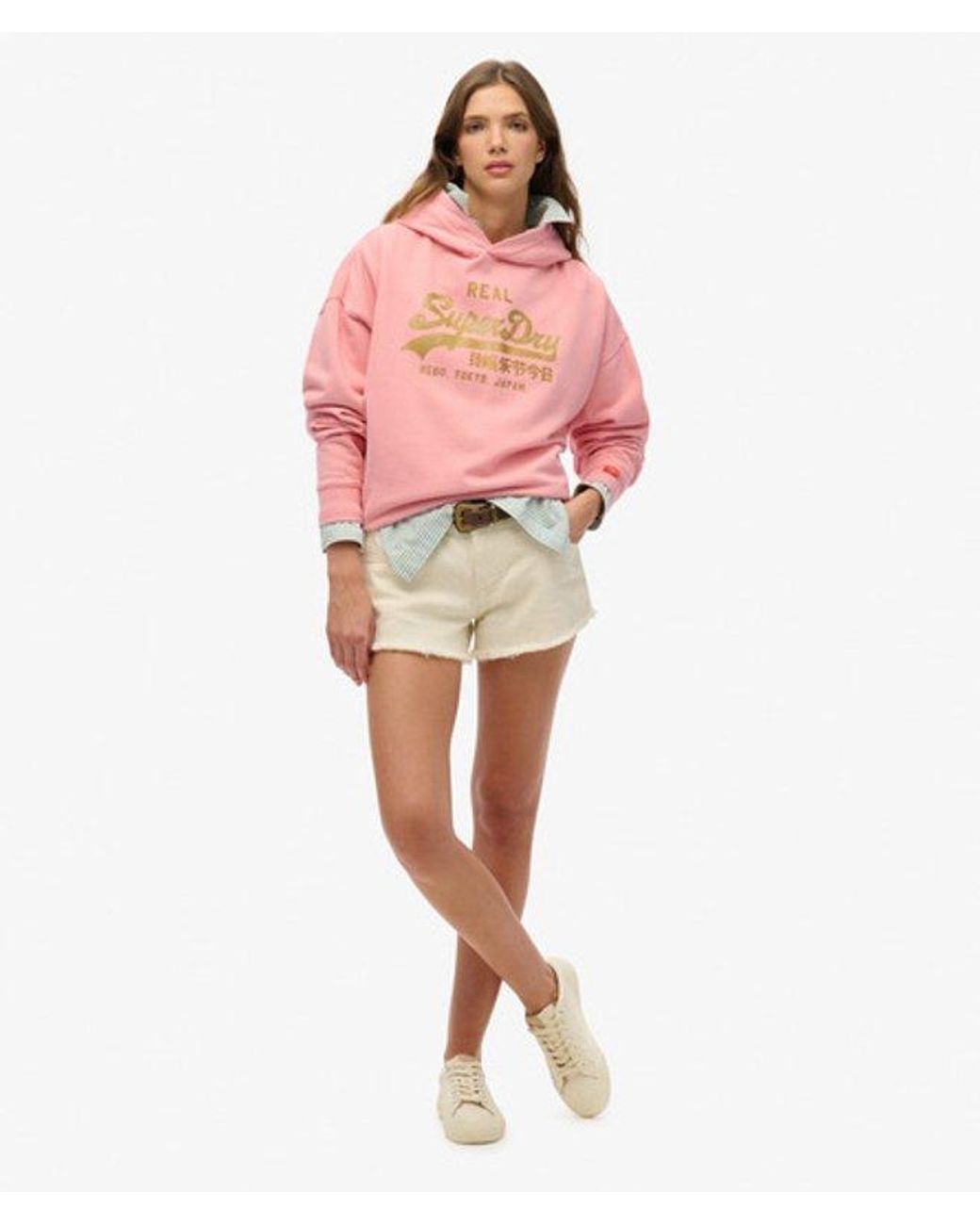 Superdry Pink & Co Vintage Logo Rhinestone Hoodie