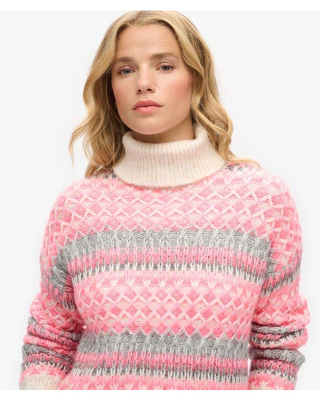 Superdry Pink & Co Roll Neck Crop Knit Jumper
