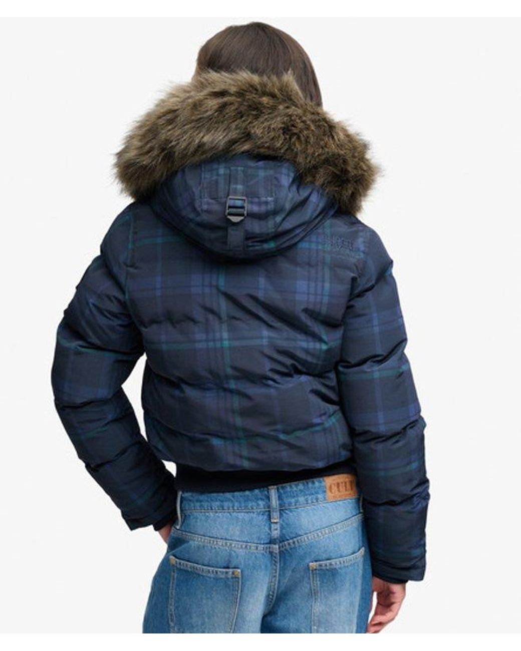Superdry Blue & Co Everest Check Hooded Bomber Jacket