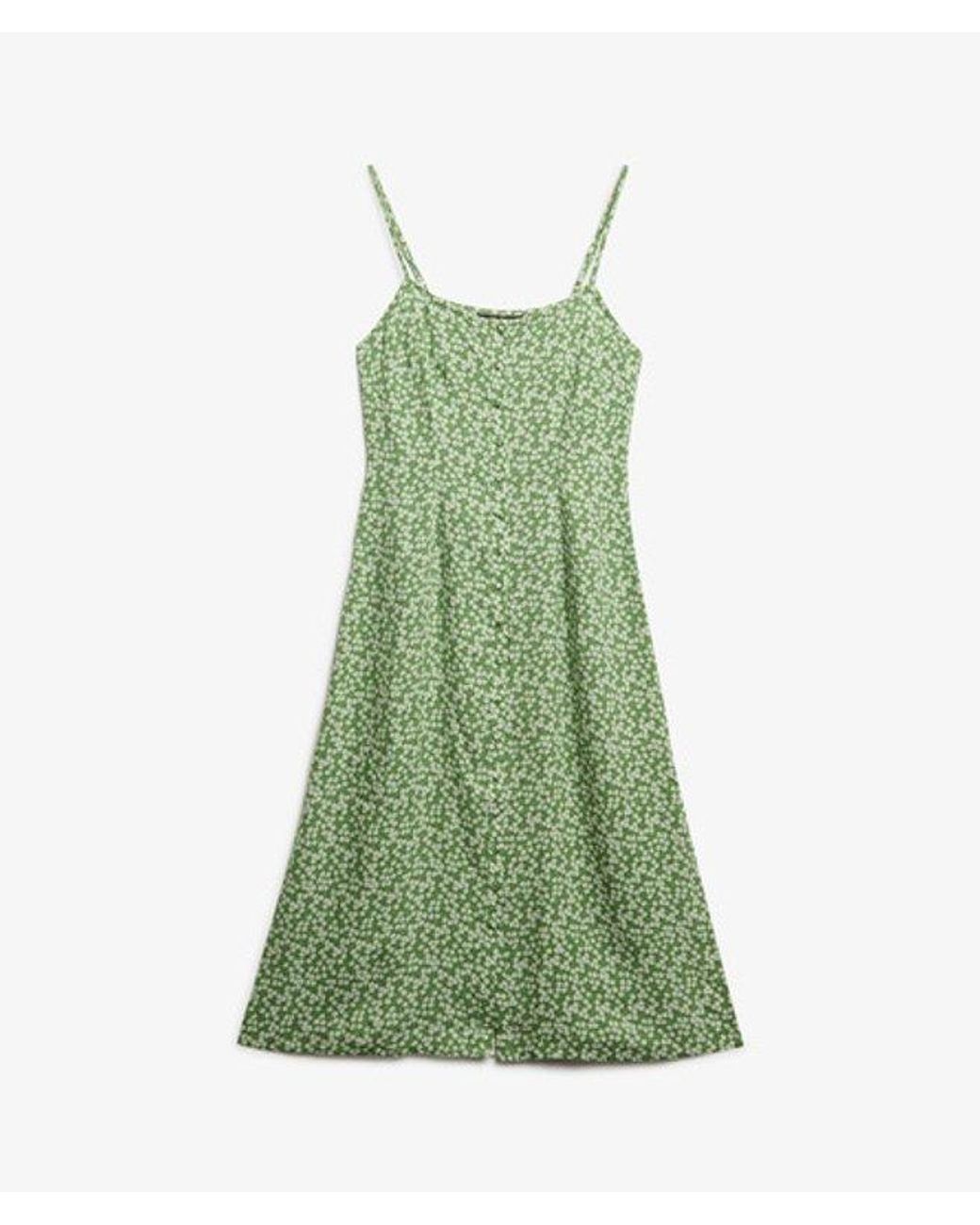 Superdry Green Printed Button-up Cami Midi Dress