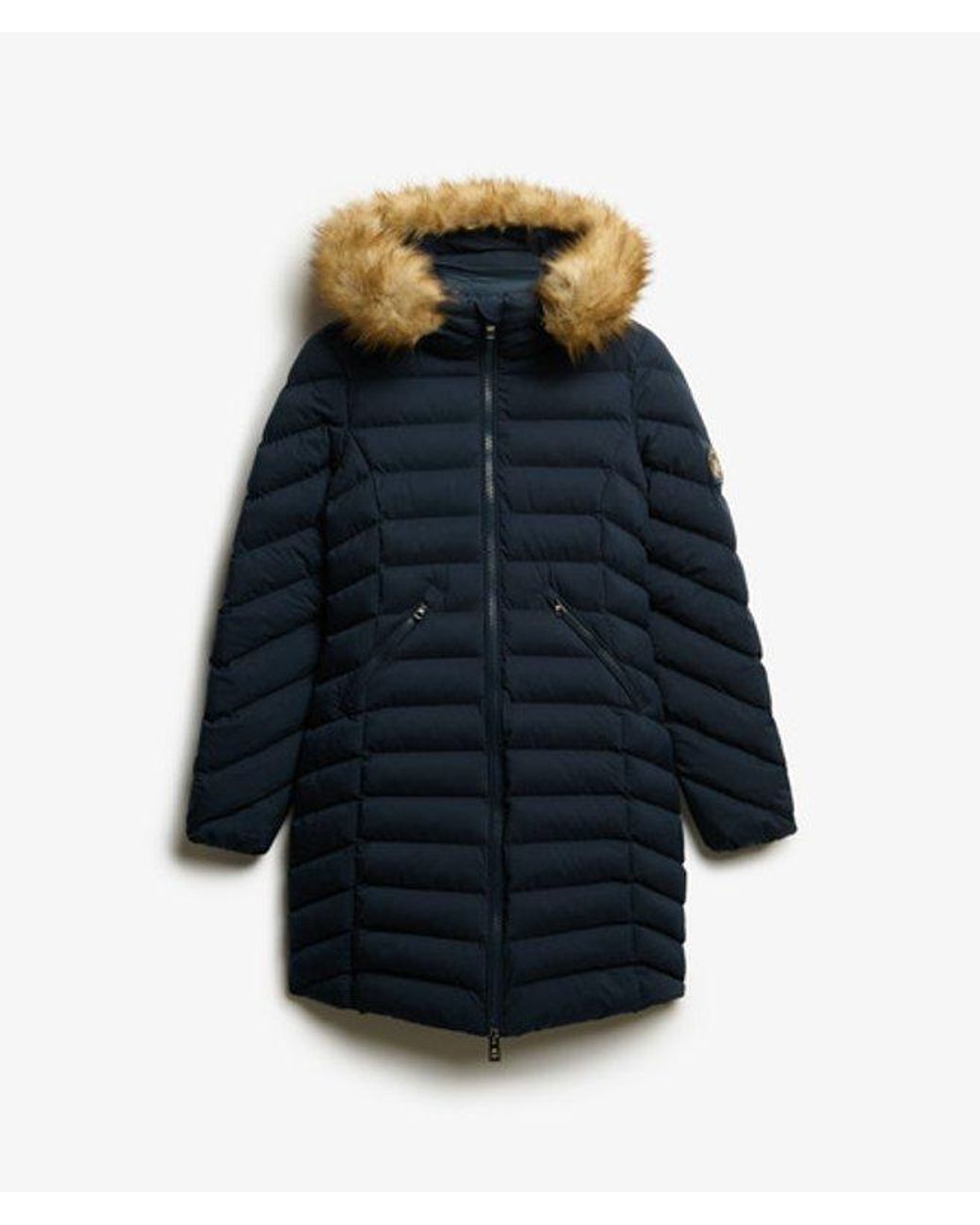 Superdry Blue & Co Fuji Faux Fur Hooded Mid Length Coat