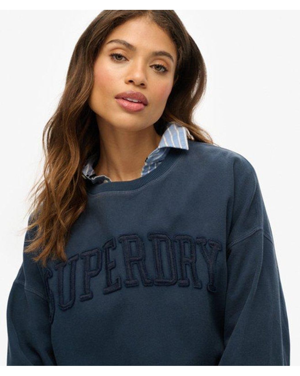 Superdry Blue & Co Athletic Essentials Tonal Applique Crew Sweatshirt