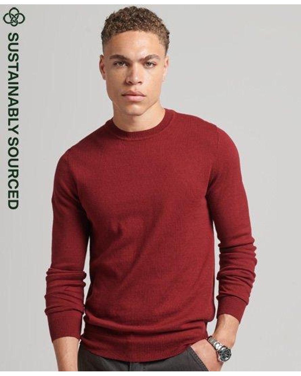 Superdry Organic Cotton Cashmere Crew Jumper Red / Vineyard Red for Men |  Lyst