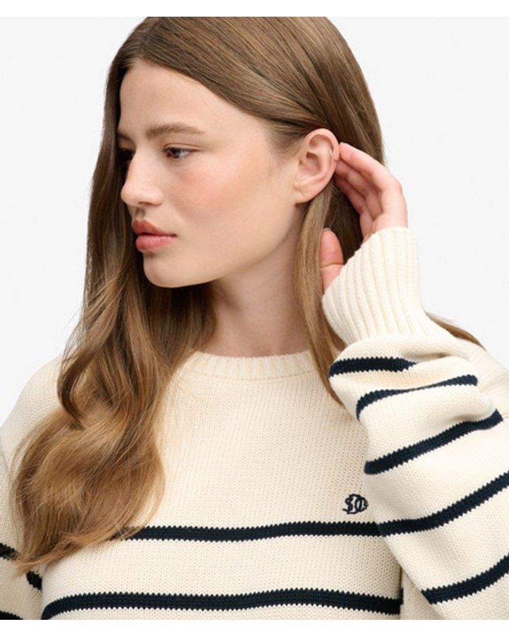 Superdry White Oversized Stripe Jumper