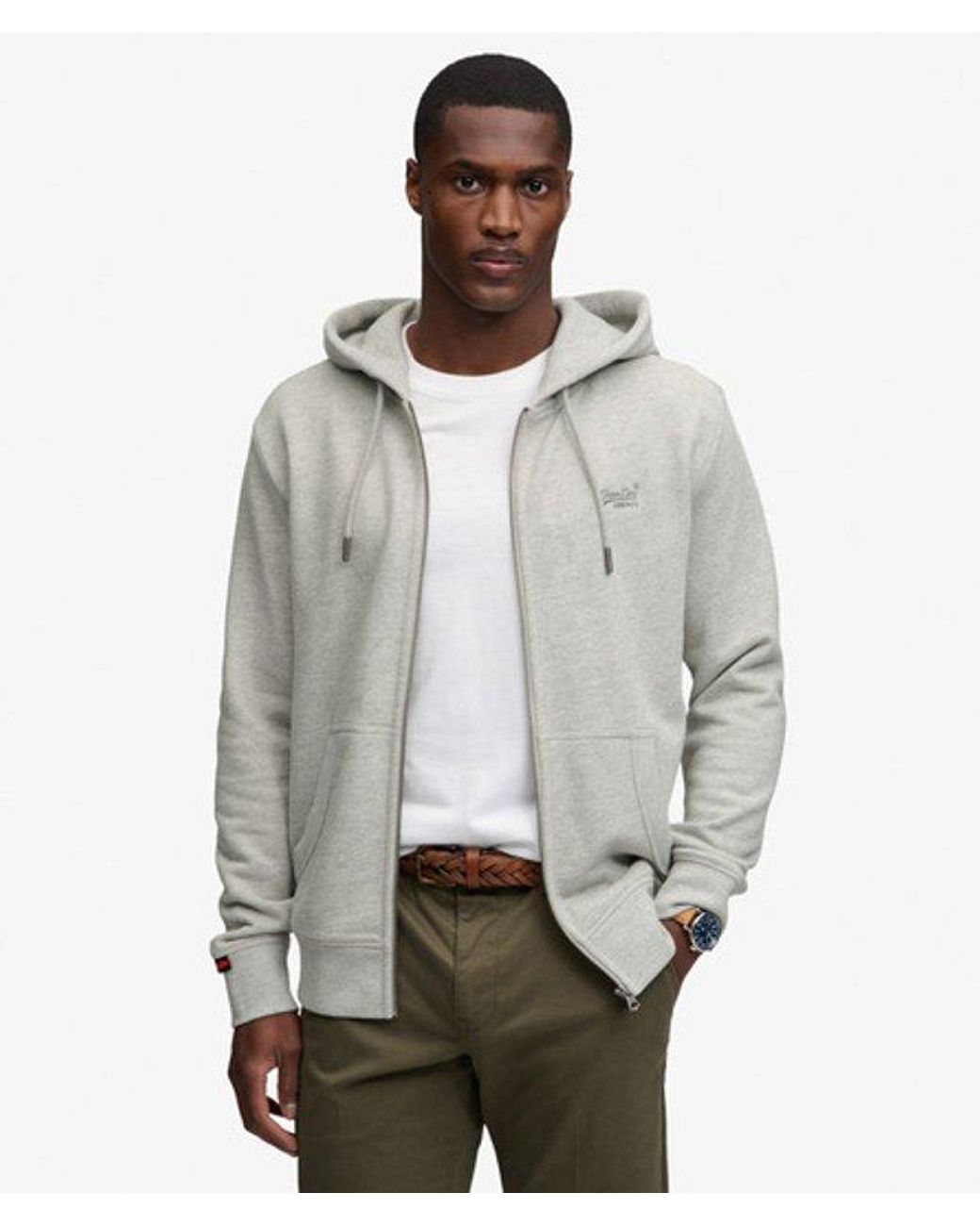 Superdry Gray & Co Essential Logo Half Brushed Zip Hoodie for men