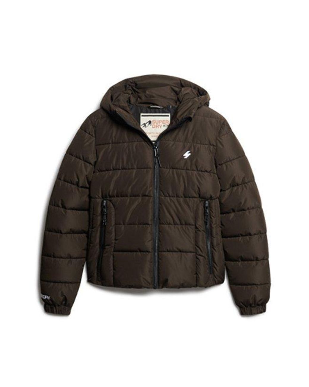 Superdry Black & Co Slim Fit Embroidered Logo Hooded Spirit Sports Puffer Jacket