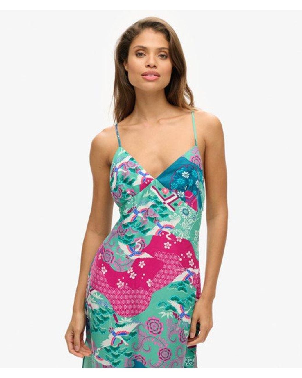 Superdry White & Co Cupro Printed Midi Slip Cami Dress