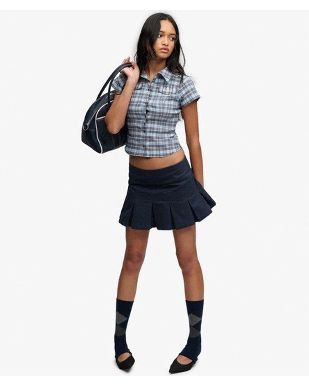 Superdry Blue Bench X & Co Bench Logo Pleated Peached Mini Skirt