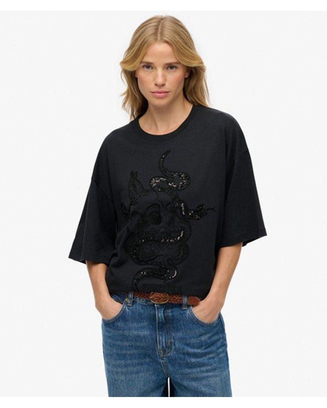 Superdry Black & Co Tattoo Embellished Oversized T-shirt