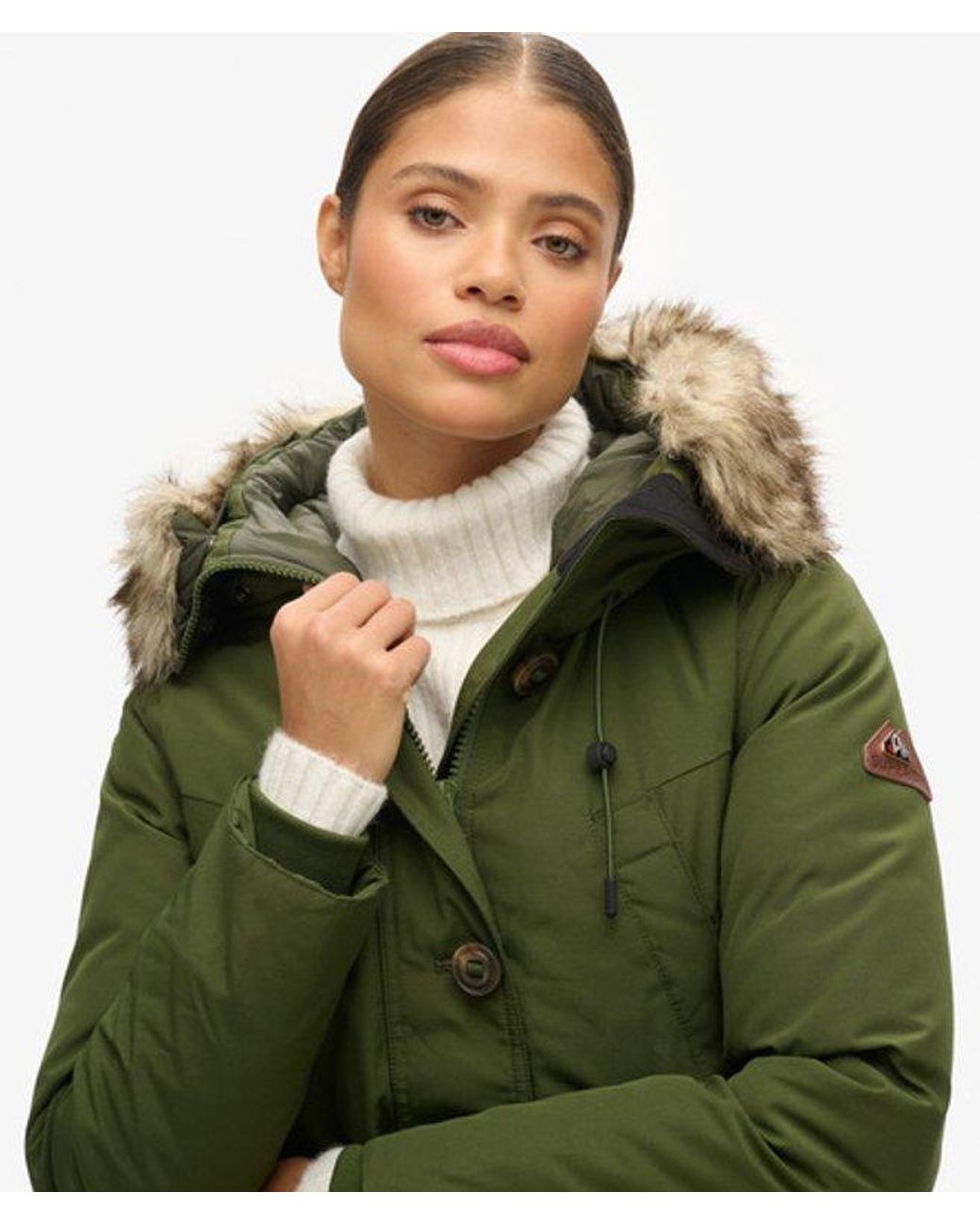 Superdry Green & Co Hooded Faux Fur Down Parka Coat