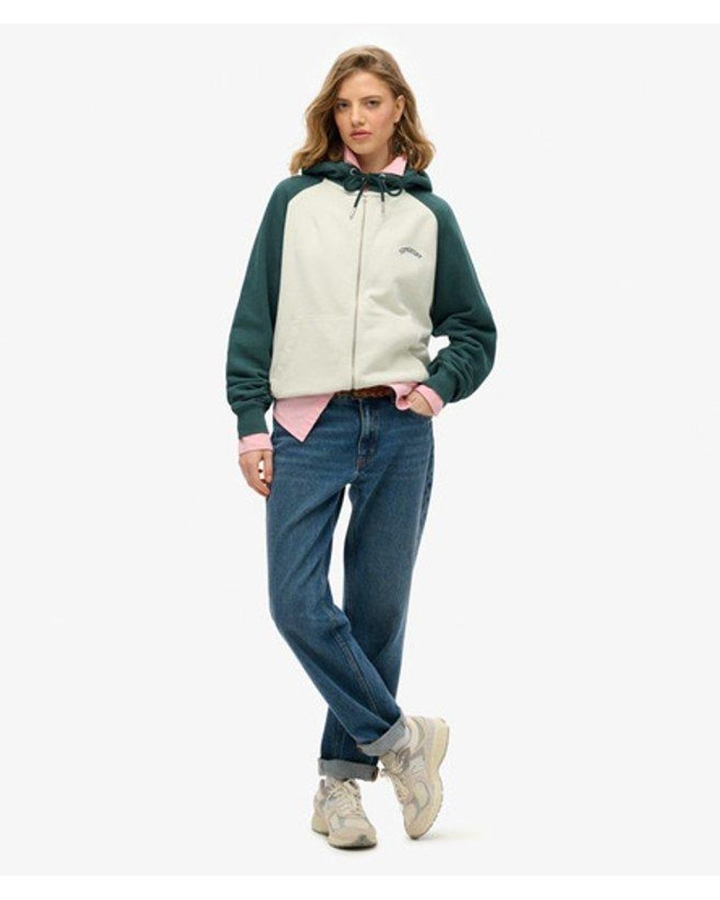Superdry Green Essential Logo Oversized Raglan Zip Hoodie