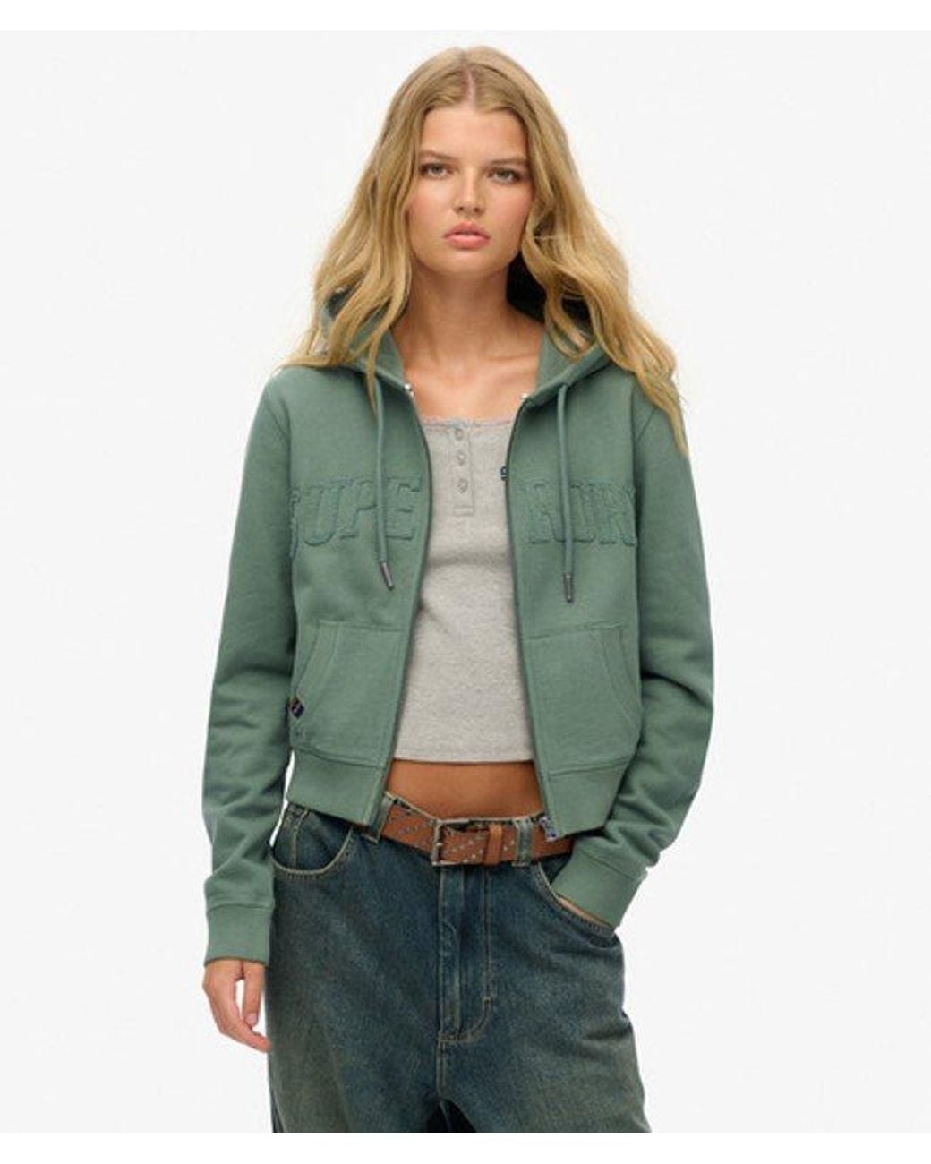 Superdry Green & Co Athletic Essentials Tonal Cropped Zip Hoodie