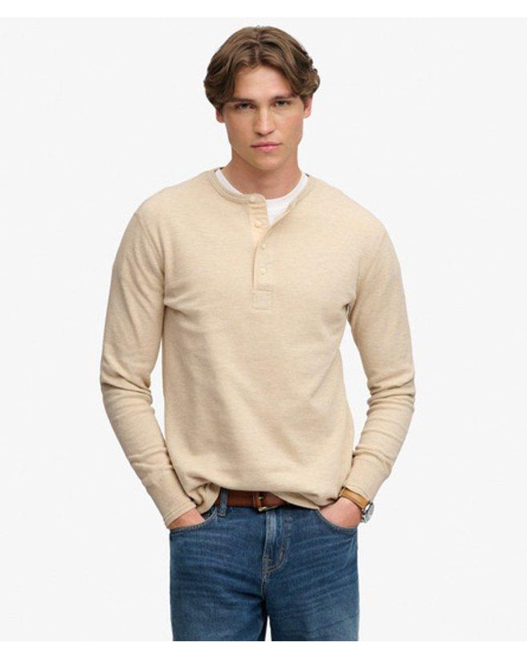 Superdry Natural & Co Mini Slub Waffle Long Sleeve Grandad Top for men