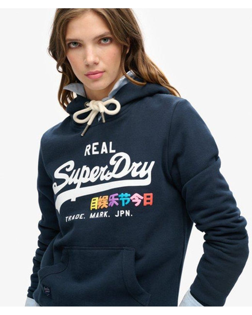 Superdry Blue Classic Graphic Print Vintage Logo Pop Hoodie