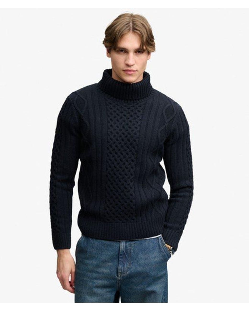 Superdry Blue & Co Jacob Cable Roll Neck Jumper for men