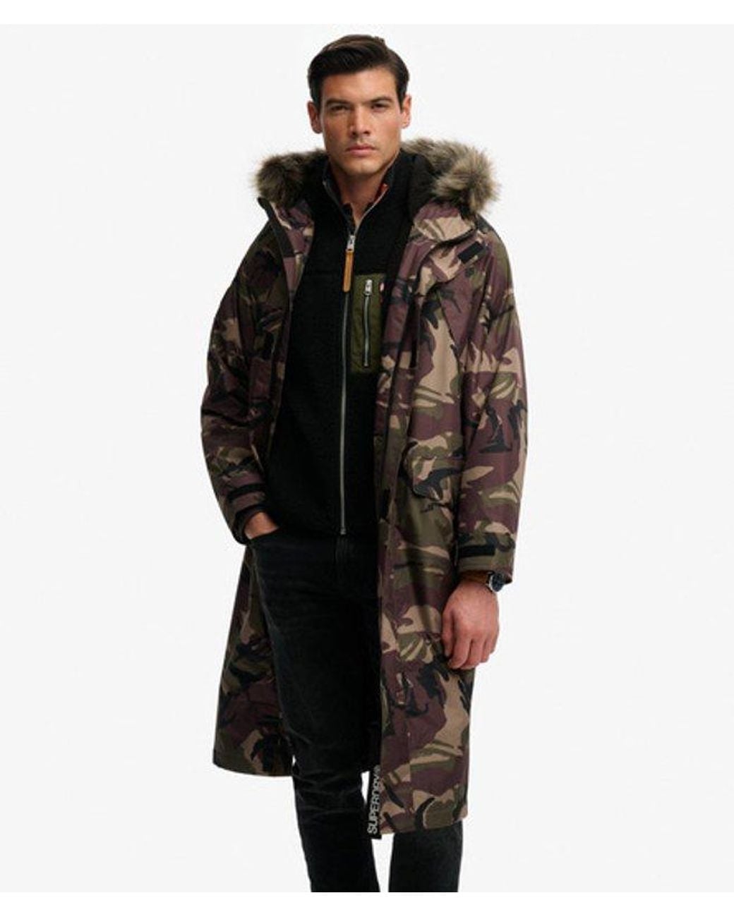 Superdry Black & Co Everest Faux Fur Waterproof & Co Robe