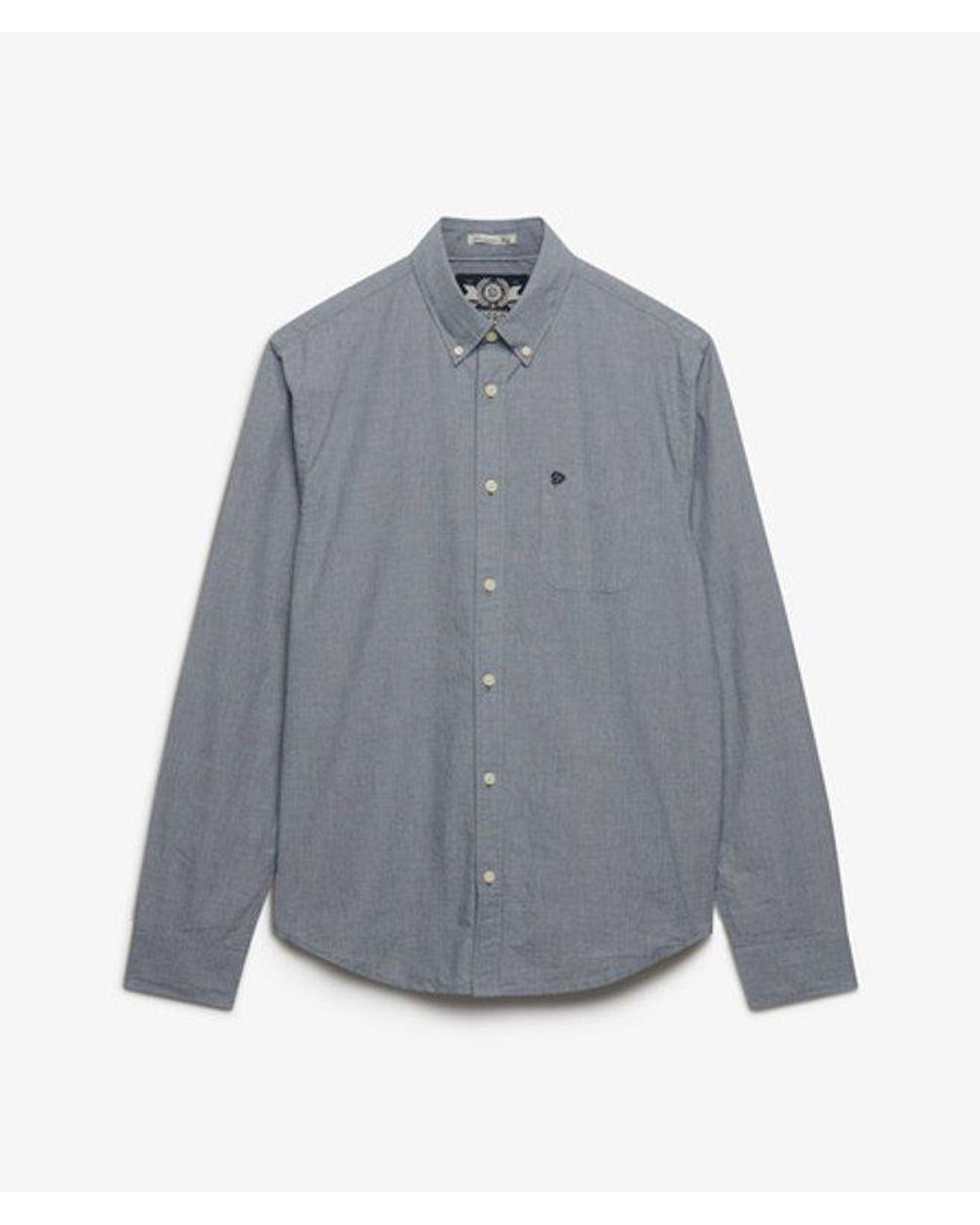Superdry Gray Preppy Poplin Long Sleeve Shirt for men