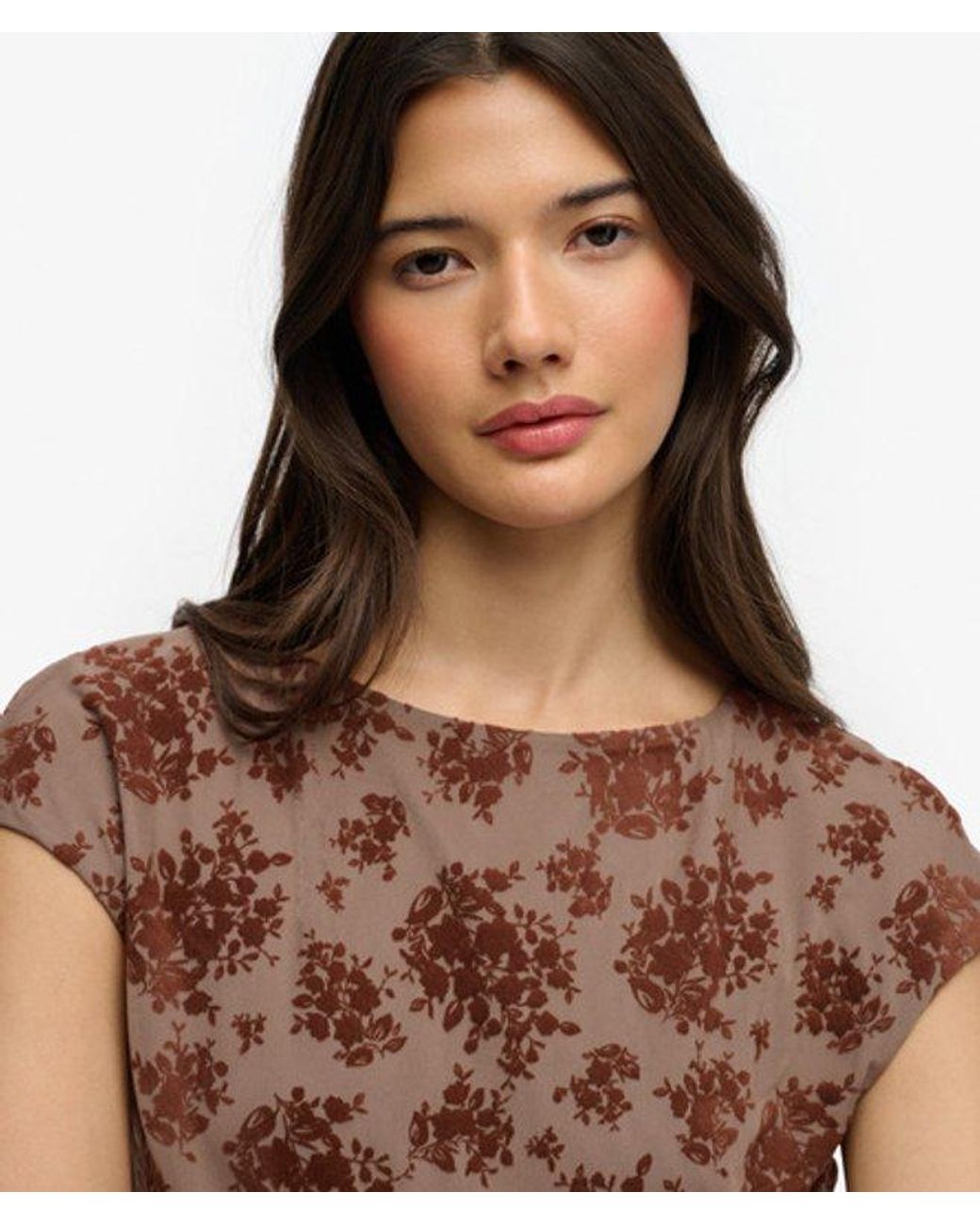 Superdry Brown & Co Flocked Mesh Short Sleeve Top