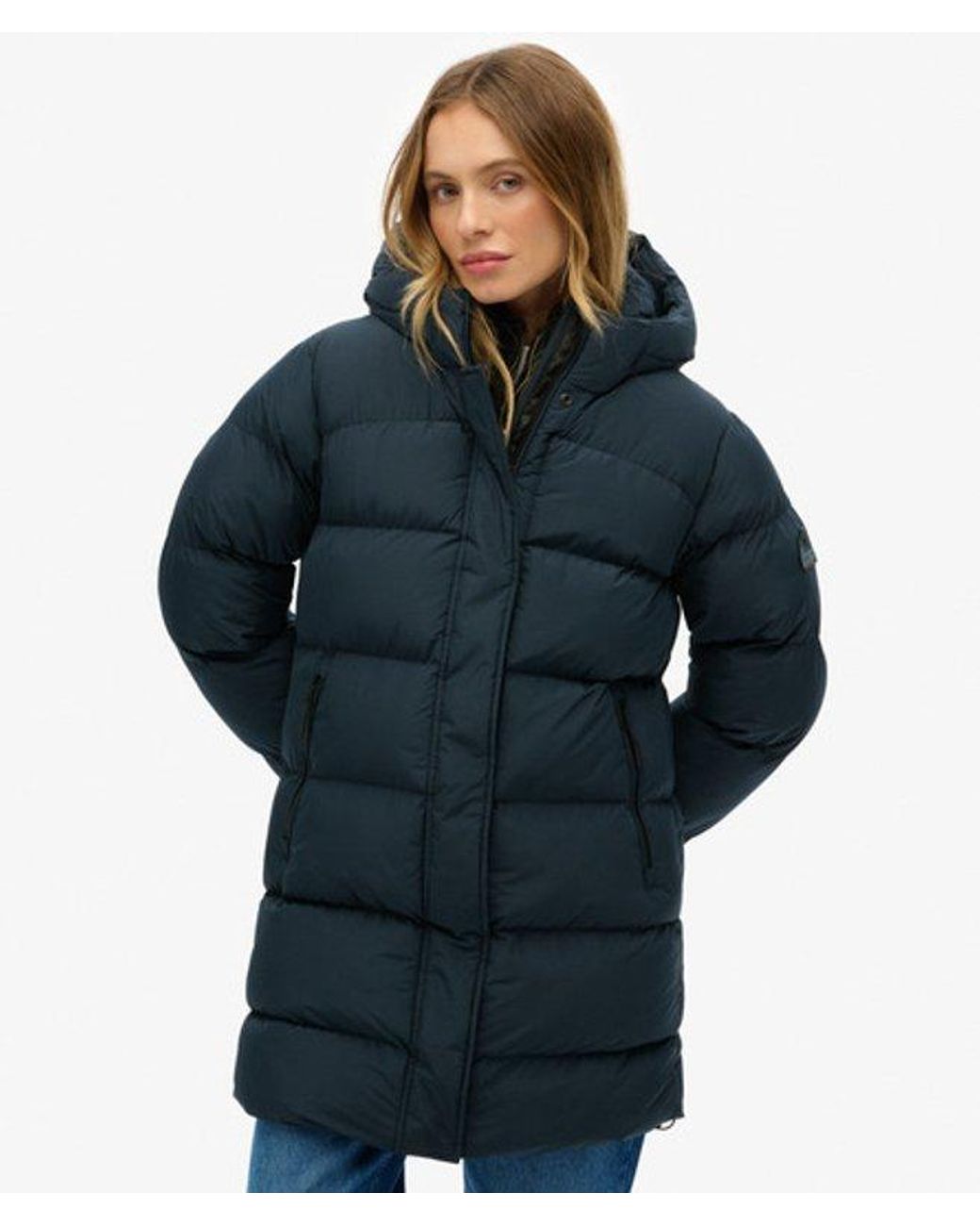 Superdry Blue & Co Hooded Sports Puffer Mid Length Jacket