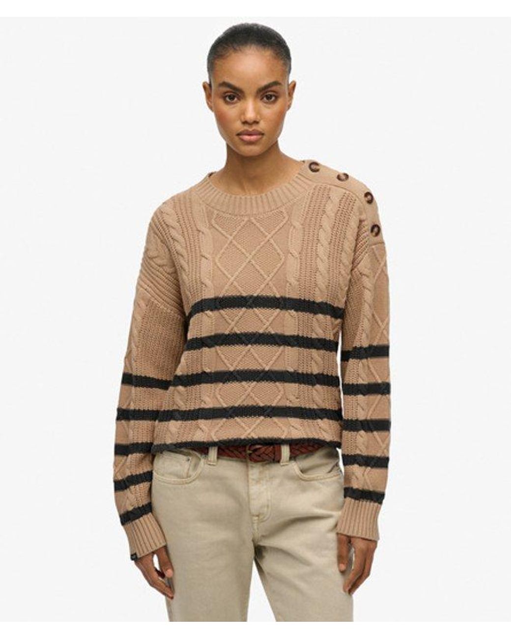 Superdry Brown & Co Cable Crew Neck Jumper