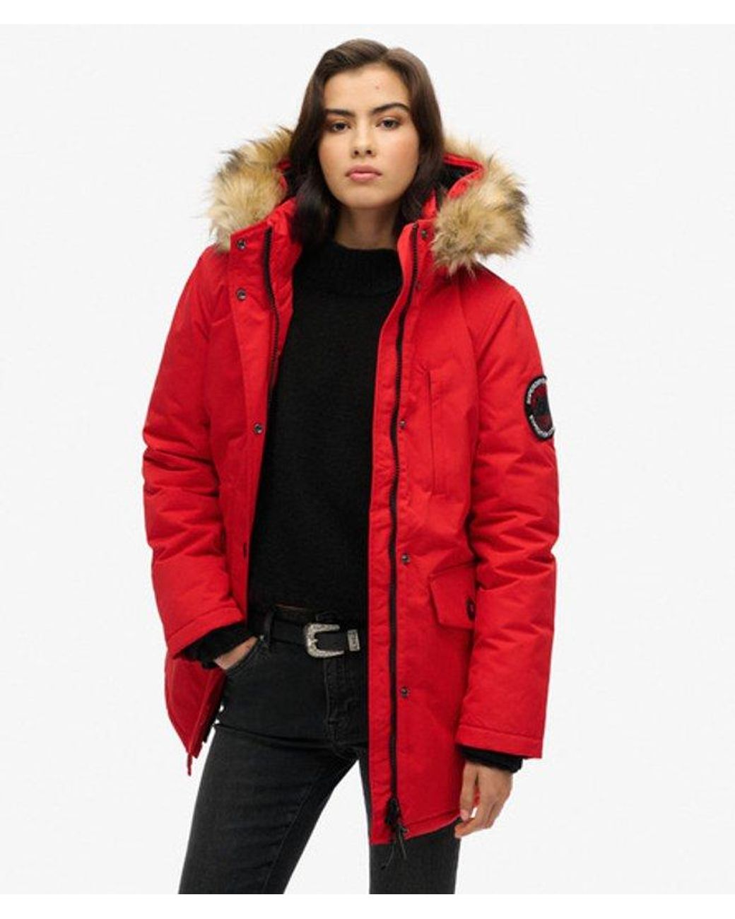 Superdry Red & Co Everest Hooded Faux Fur Parka Coat