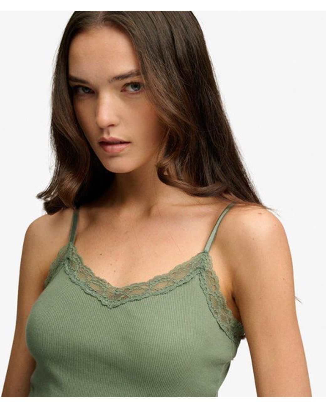 Superdry Green & Co Essential Lace Trim Cropped Cami Top