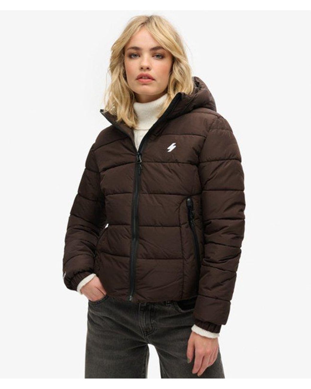Superdry Black & Co Slim Fit Embroidered Logo Hooded Spirit Sports Puffer Jacket