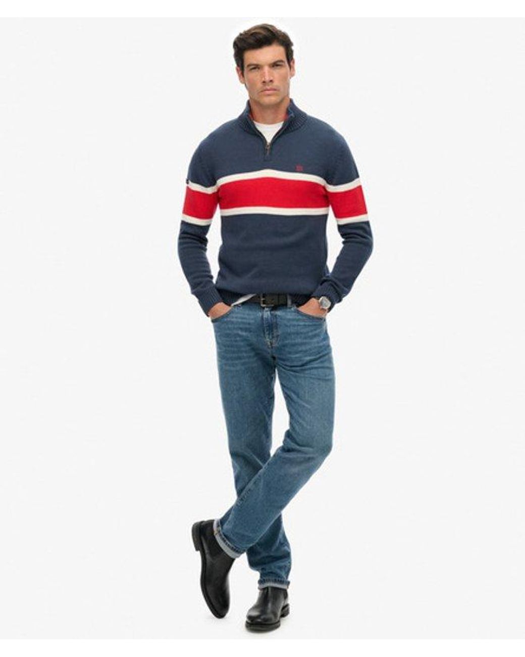 Superdry Blue & Co Cotton Stripe Half Zip Knit for men