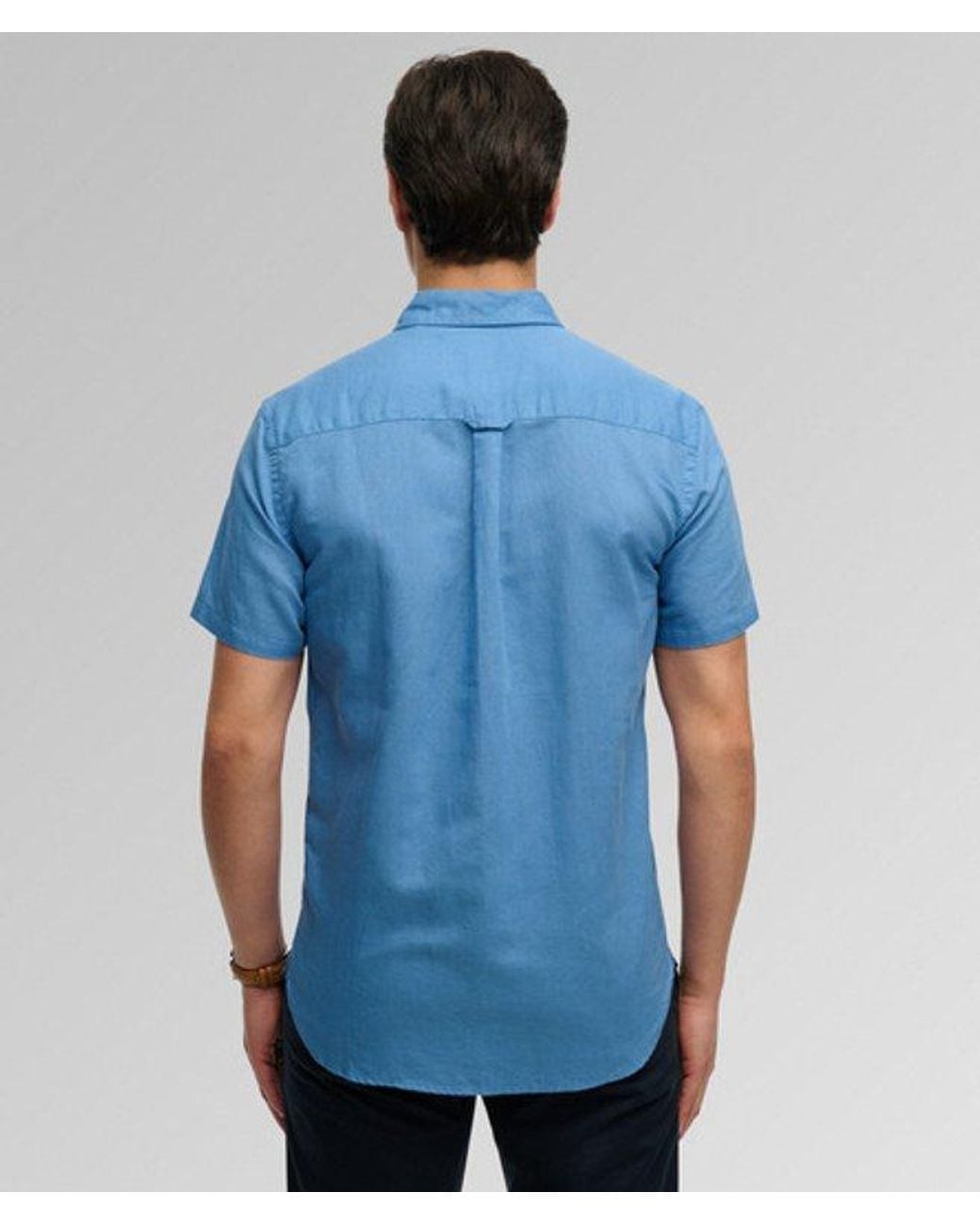 Superdry Blue Cotton Linen Short Sleeve Shirt for men