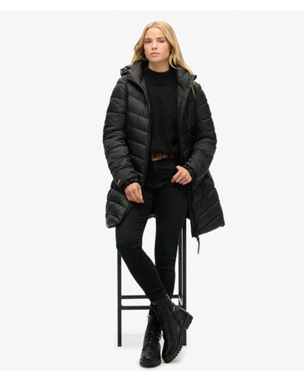 Superdry Black & Co Ladies Hooded Fuji Mid Padded Jacket
