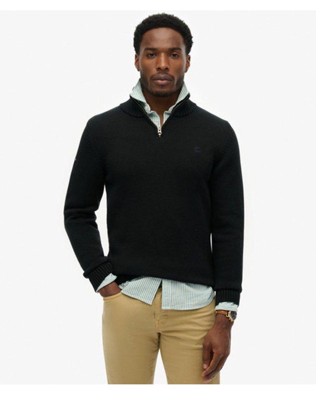 Superdry Black & Co Cotton Half Zip Knit Jumper for men