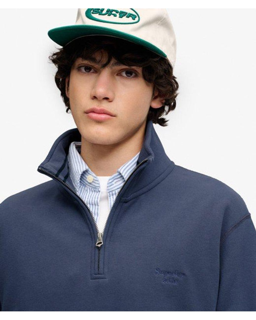 Superdry Blue & Co Essential Serif Logo Half Zip Sweatshirt for men