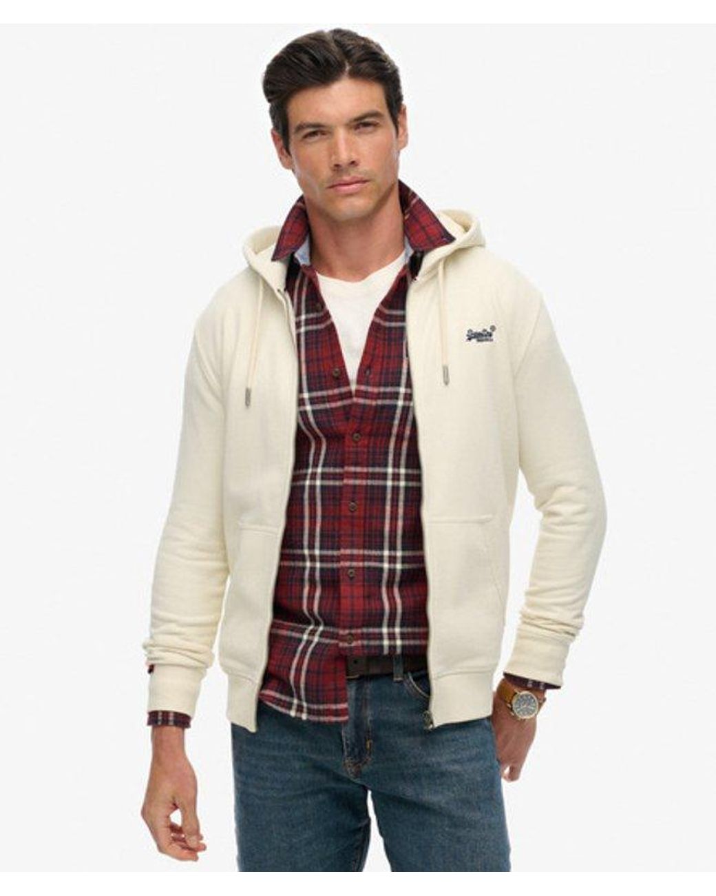 Superdry Natural & Co Essential Logo Half Brushed Zip Hoodie for men