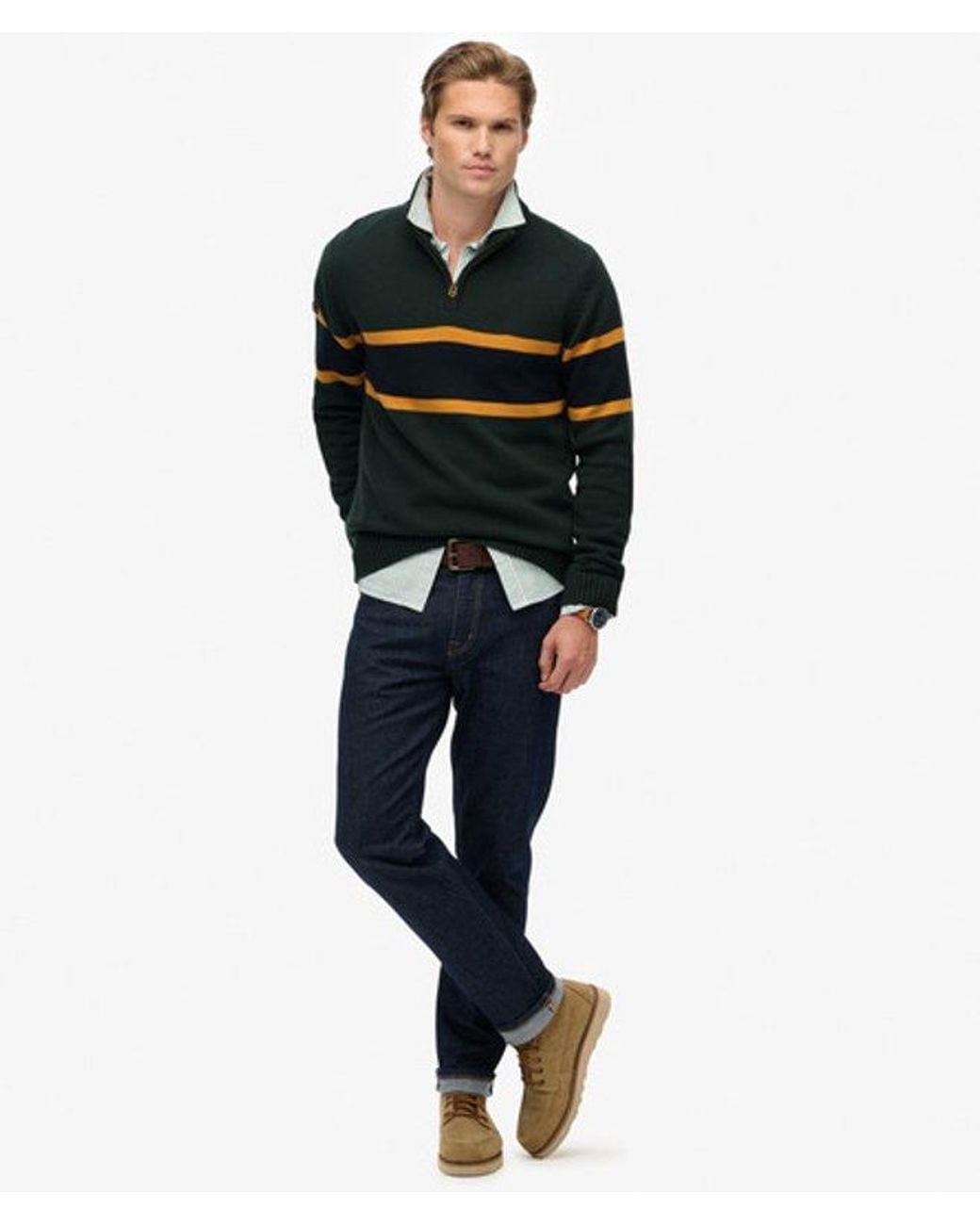 Superdry Black & Co Cotton Stripe Half Zip Knit for men