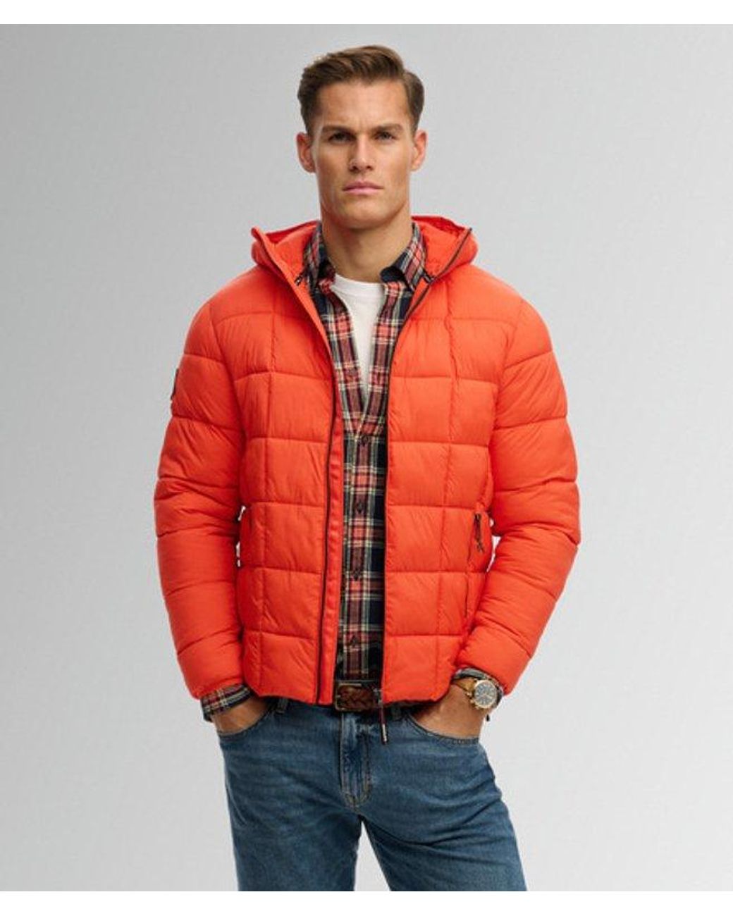 Superdry Red & Co Hooded Box Quilt Fuji Lite Jacket for men