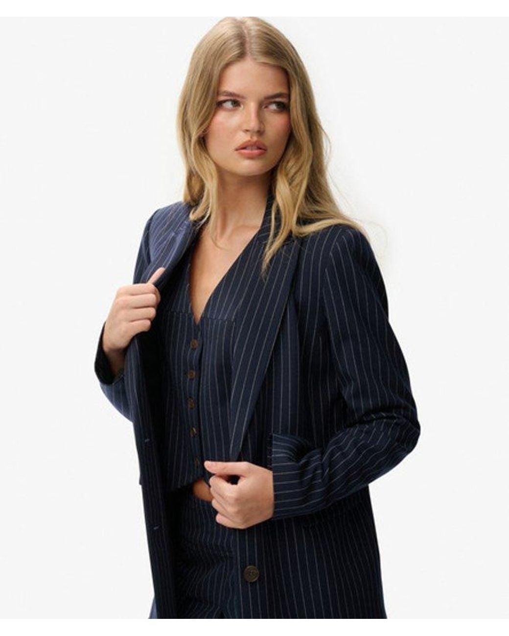 Superdry Blue & Co Pinstripe Boyfriend Blazer