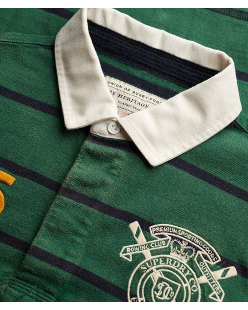 Superdry Green & Co Double Emblem Stripe Rugby Top for men