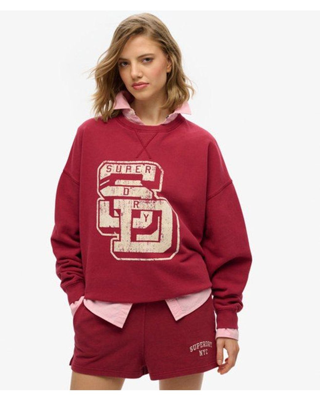 Superdry Red Athletic Essentials Relaxed Flock Crew Sweatshirt