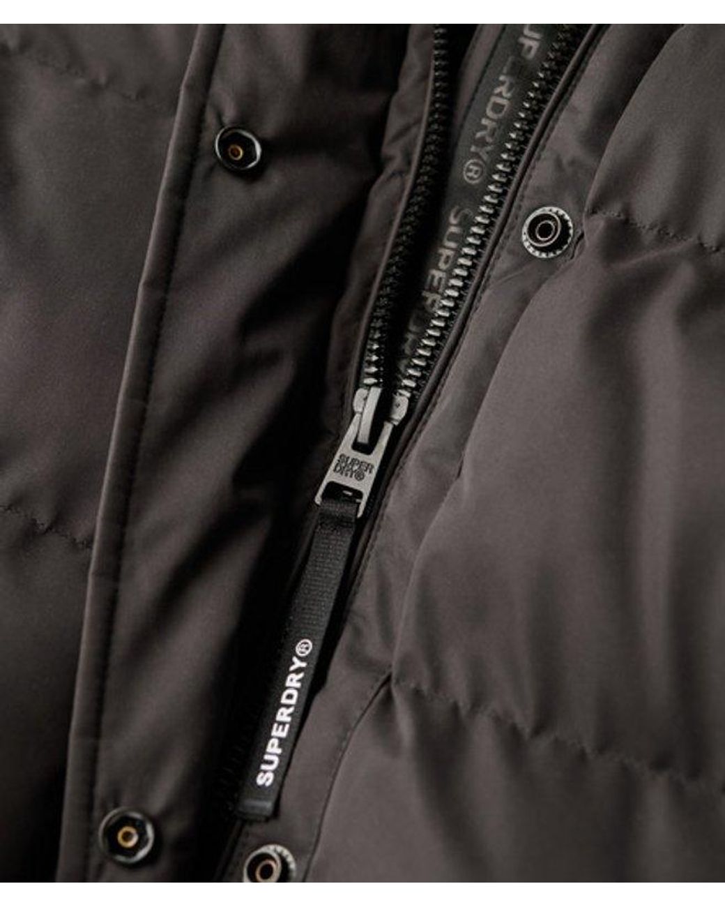 Superdry Black Classic Microfibre Longline Puffer Coat