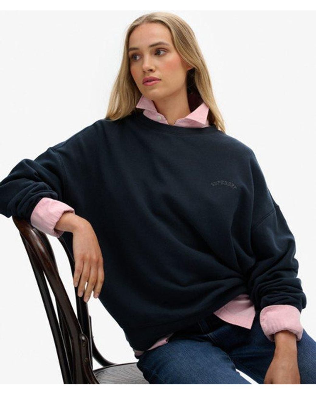 Superdry Blue Essential Logo Garment Dyed Crew Sweatshirt