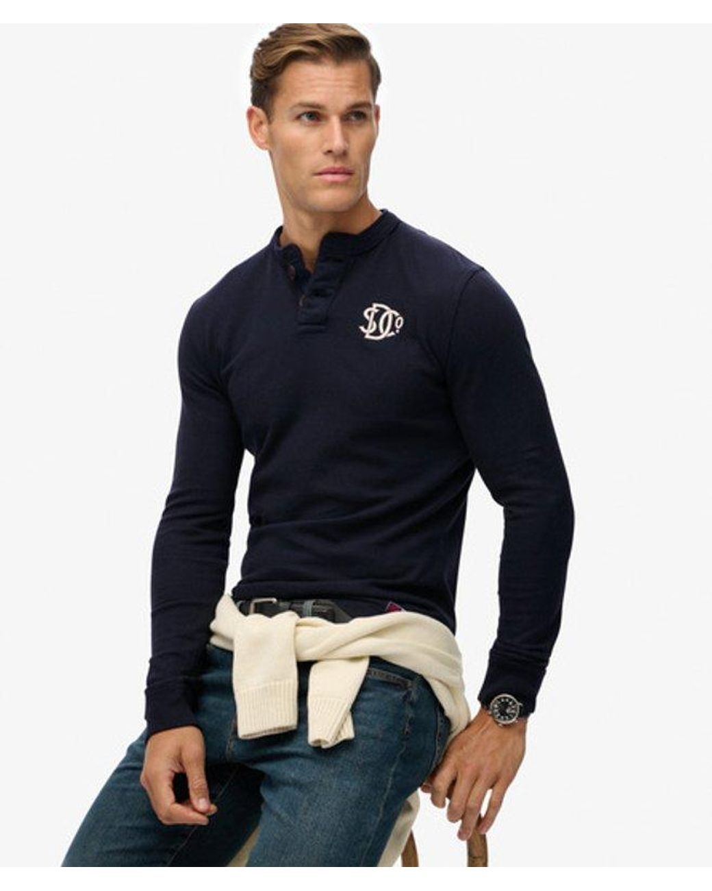 Superdry Blue & Co Vintage Athletic Henley Top for men