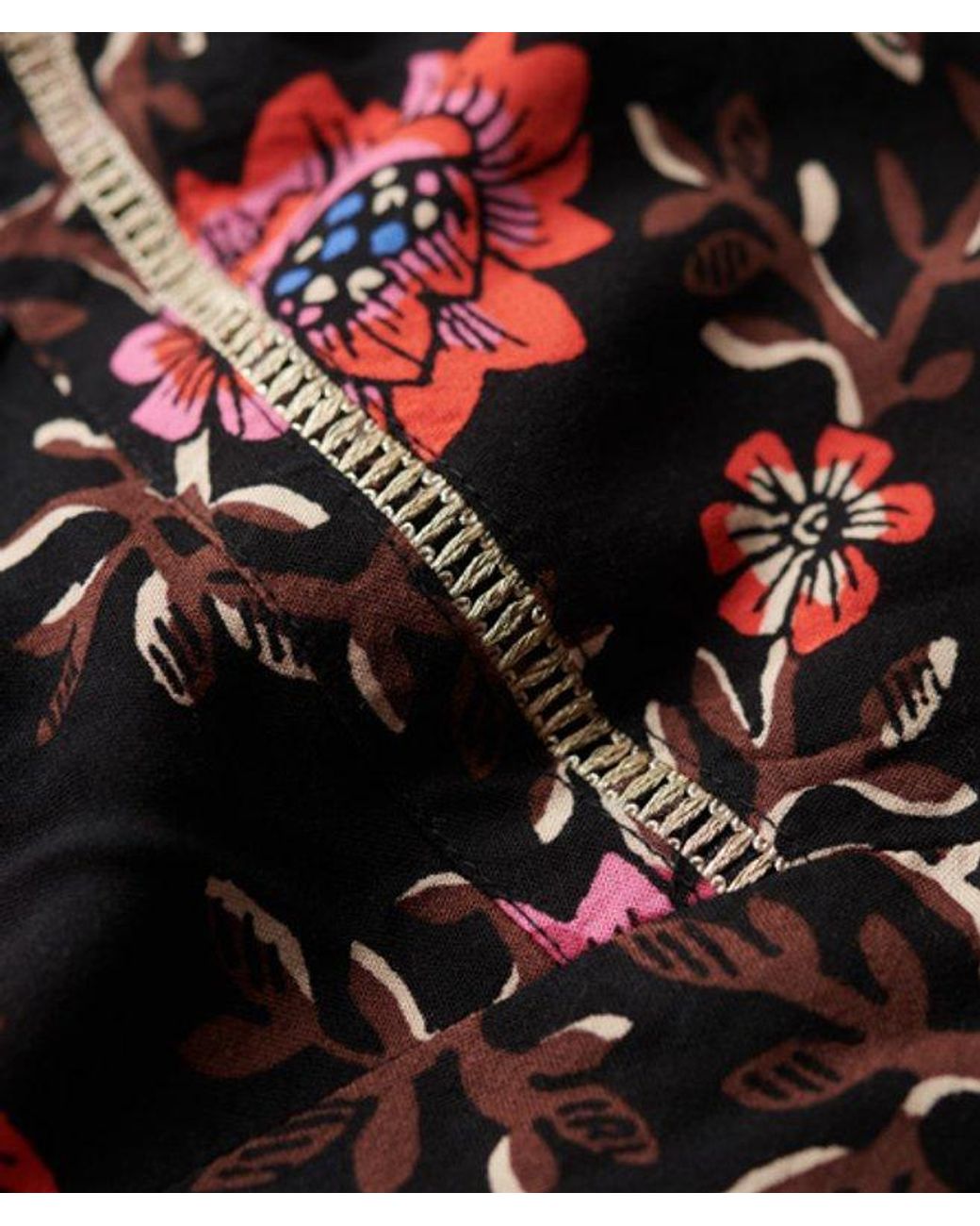 Superdry Black Floral Printed V-neck Mini Tea Dress