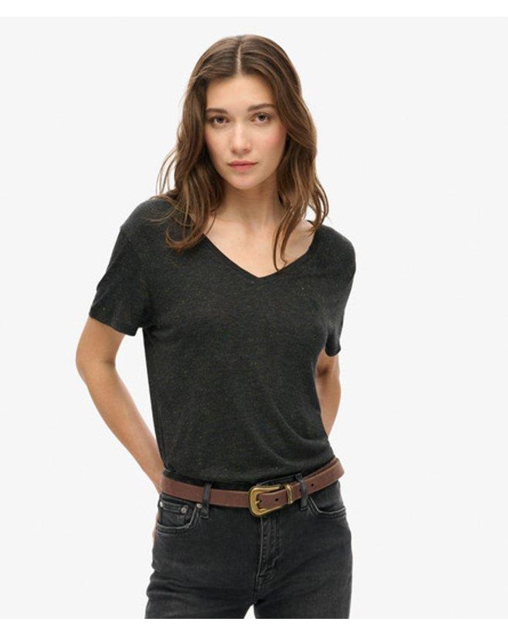 Superdry Black & Co Studios Slub Embroidered V-neckline T-shirt